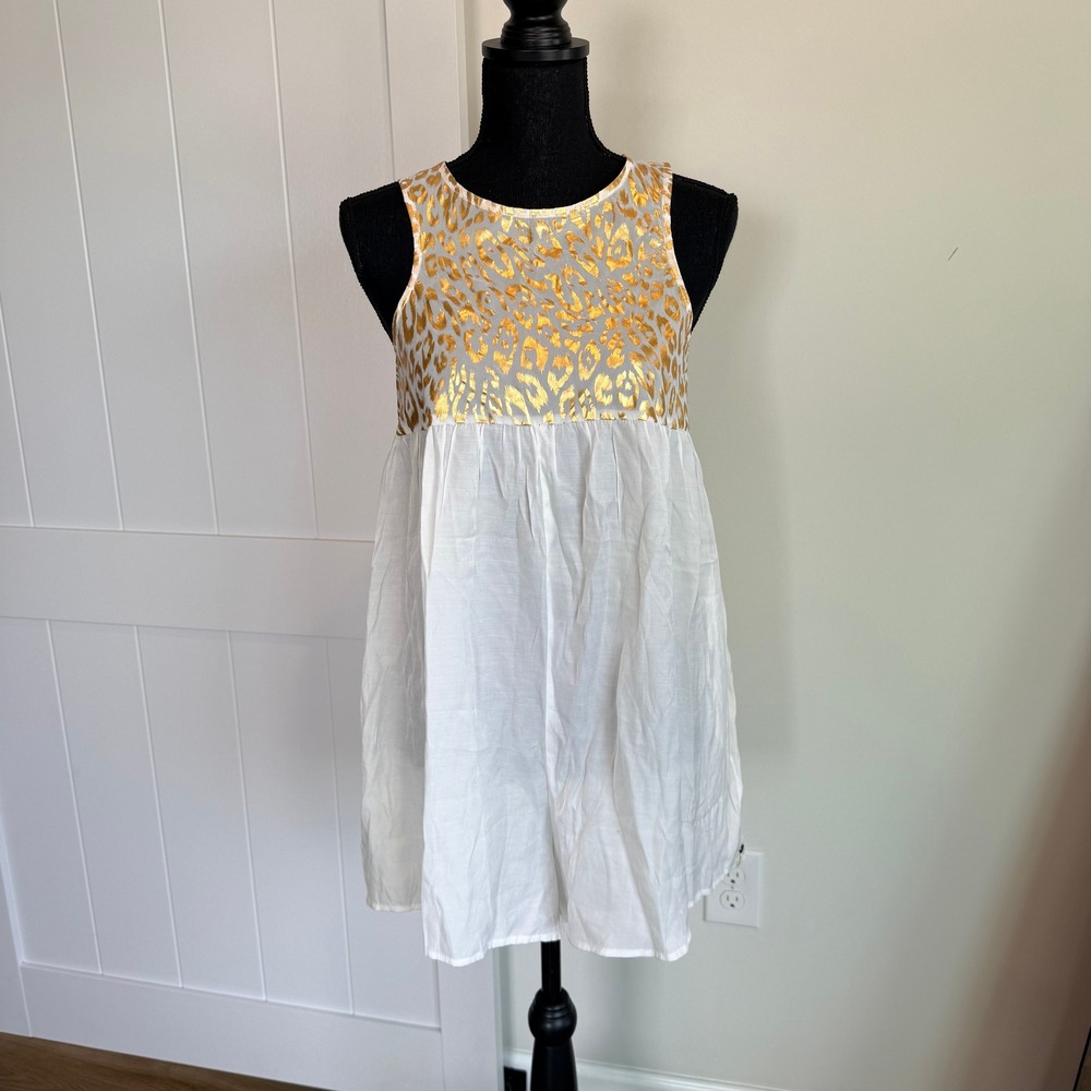 One Teaspoon Anthropologie Gold Metallic Leopard Print Sleeveless Romper White S